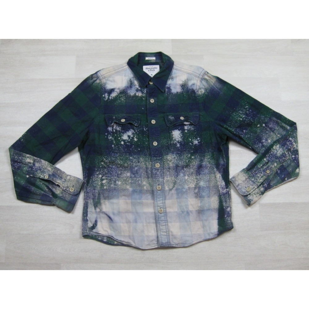 Abercrombie & Fitch Muscle Fit Flannel Shirt Men's (XL) Plaid Bleach‎ Splatter